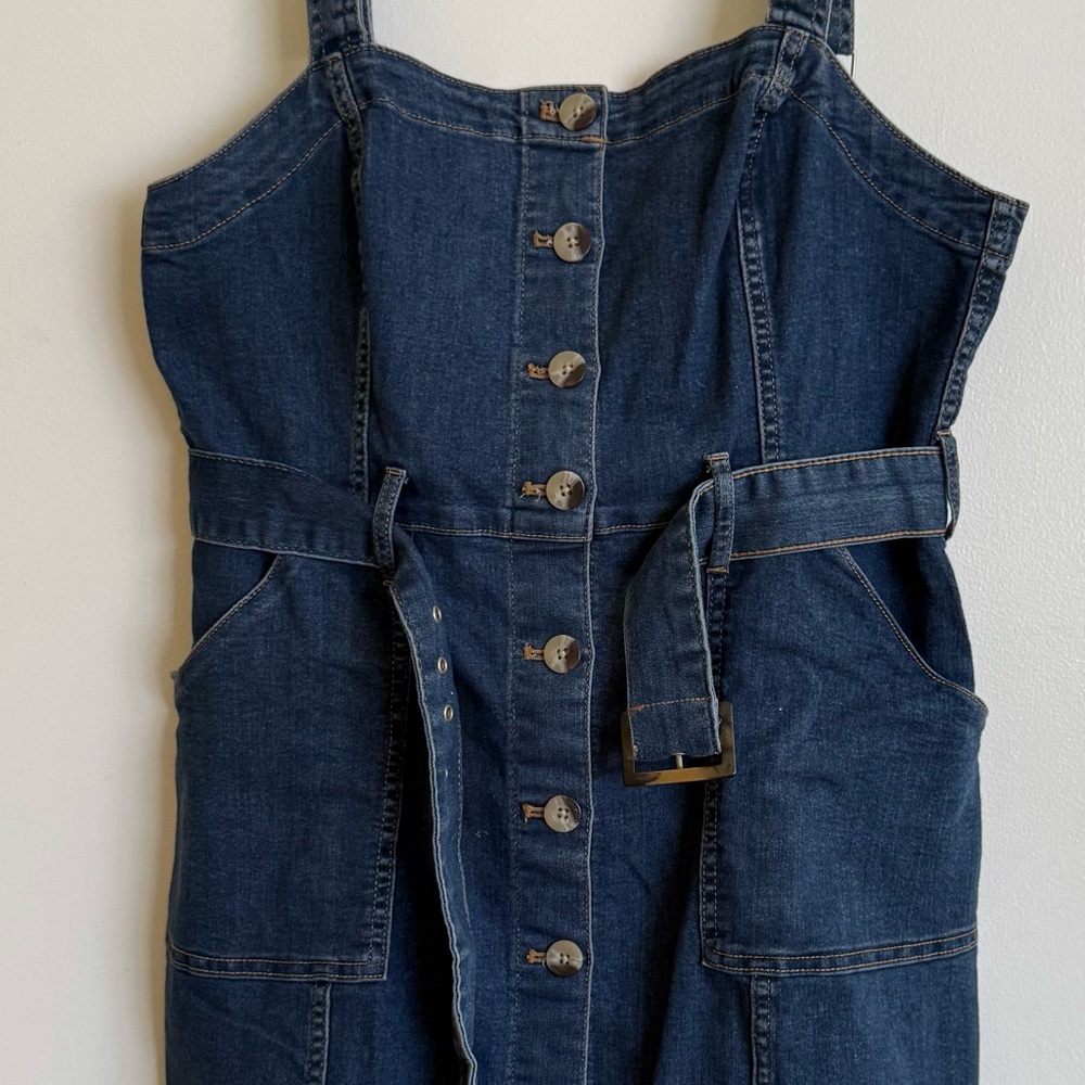 Denim Button-Up Dress with Belt